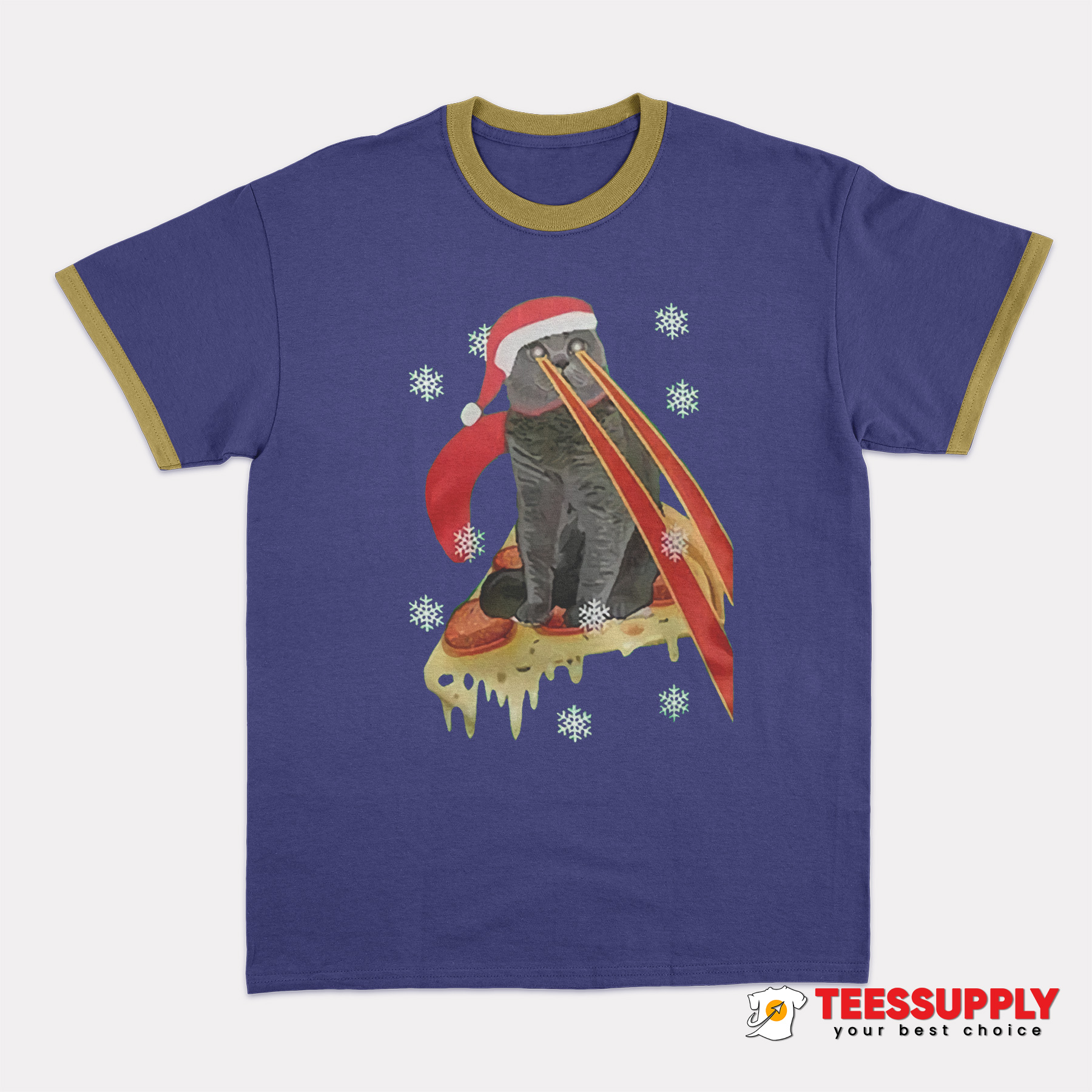 Drax Pizza Cat With Laser Eyes Ringer T-Shirt Drax Pizza Cat With Laser Eyes Ringer T-Shirt